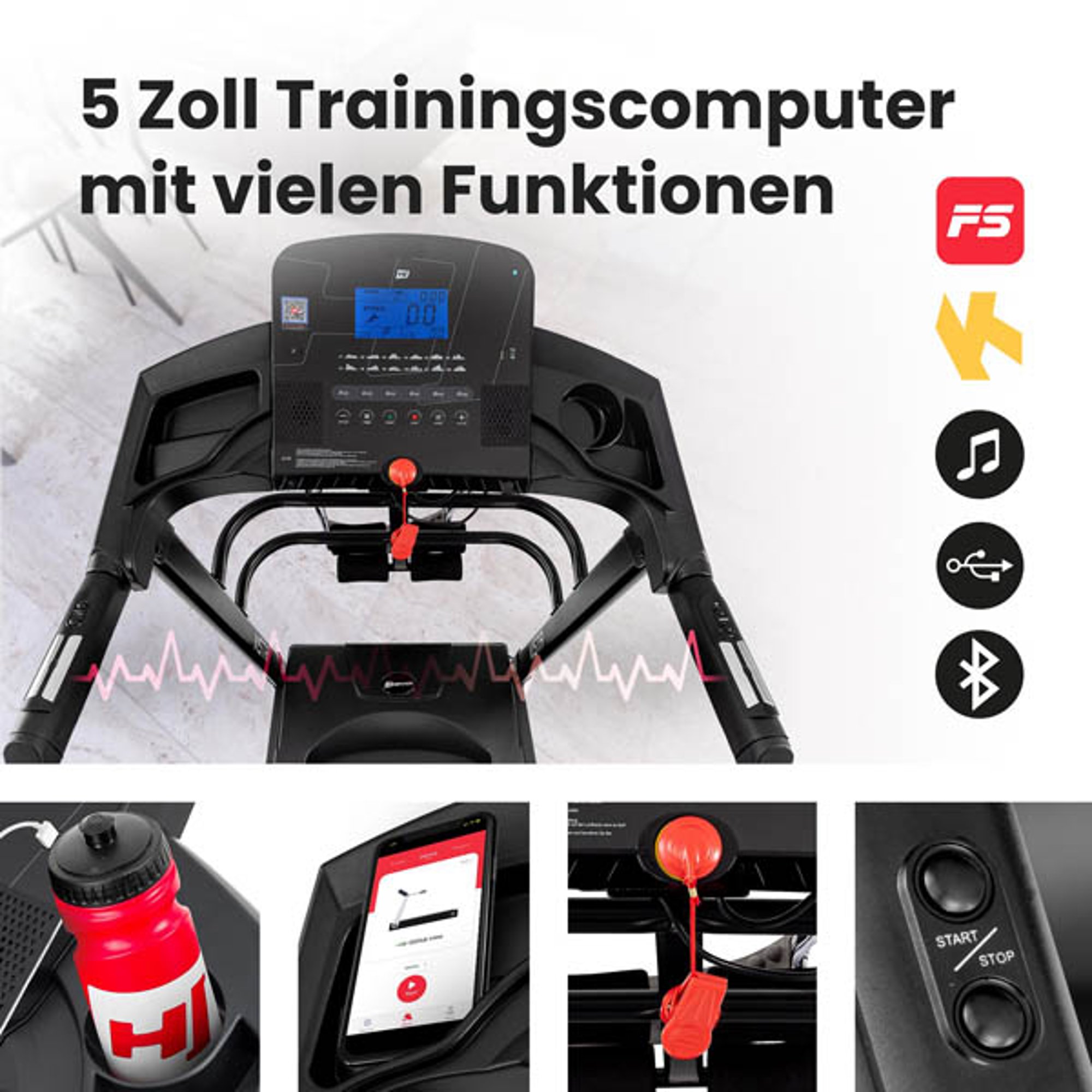 Multifunktionsdisplay mit der LCD-Anzeige, 12 Trainingsprogrammen 