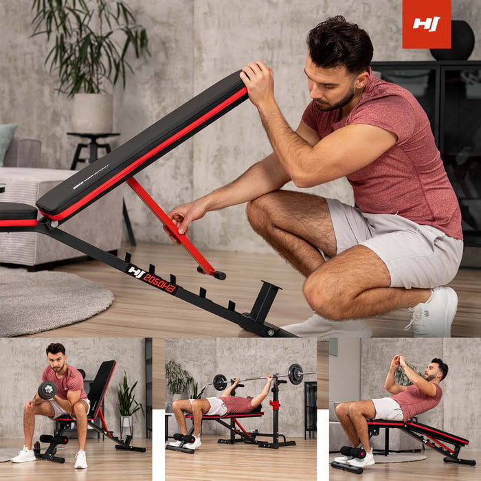 Banc de musculation compact en acier pour développé couché et haltères.