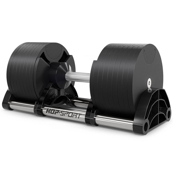 Verstellbare Kurzhantel Hop-Sport – Seitenansicht, auf Ablage