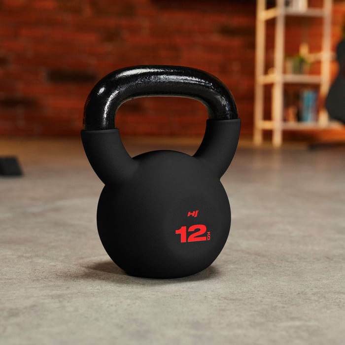 Hop-Sport Kettlebell 12 kg aus Gusseisen mit roter Gewichtsanzeige