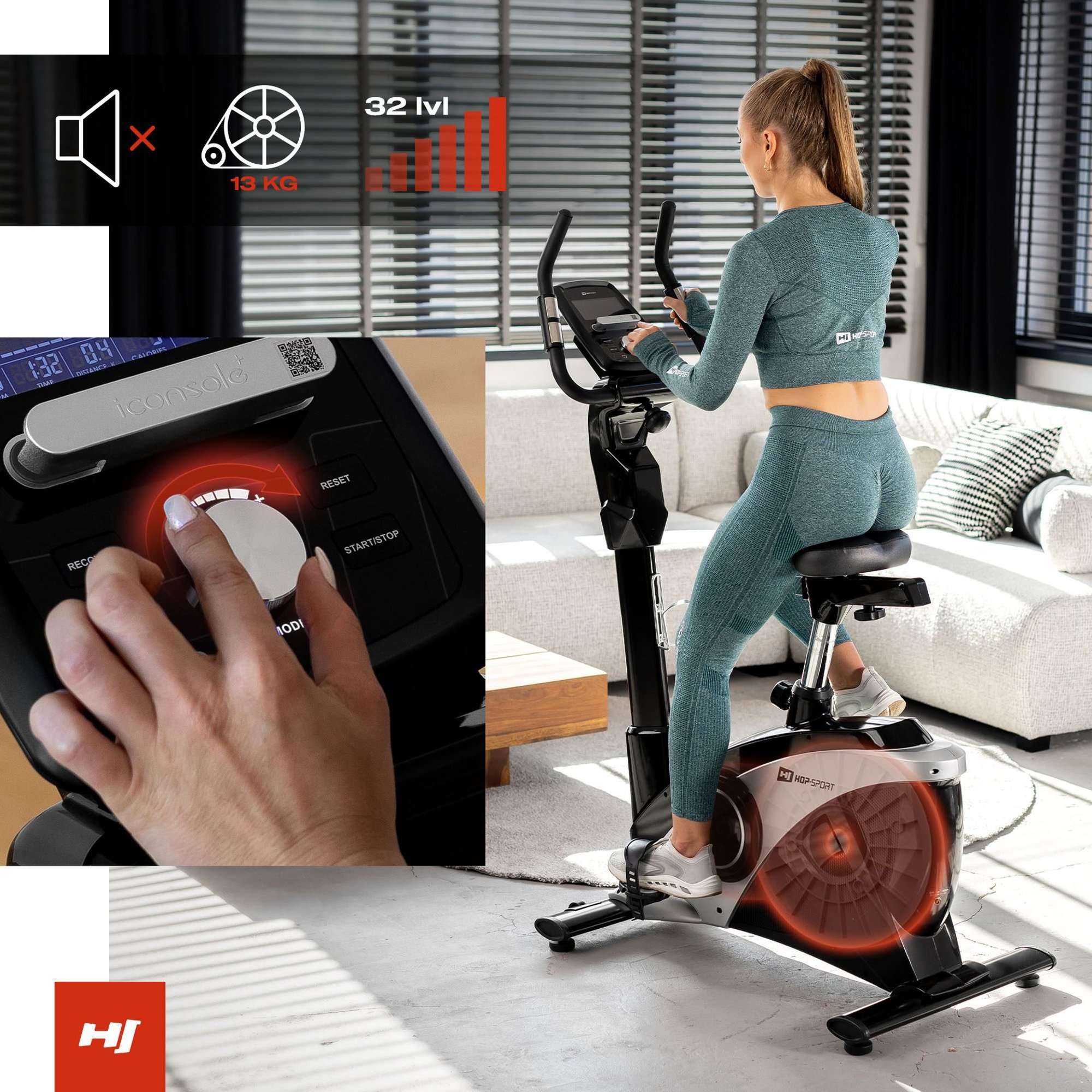 Fitnessbike mit 13-kg-Schwungrad und 32 Widerstandsstufen für intensives Training