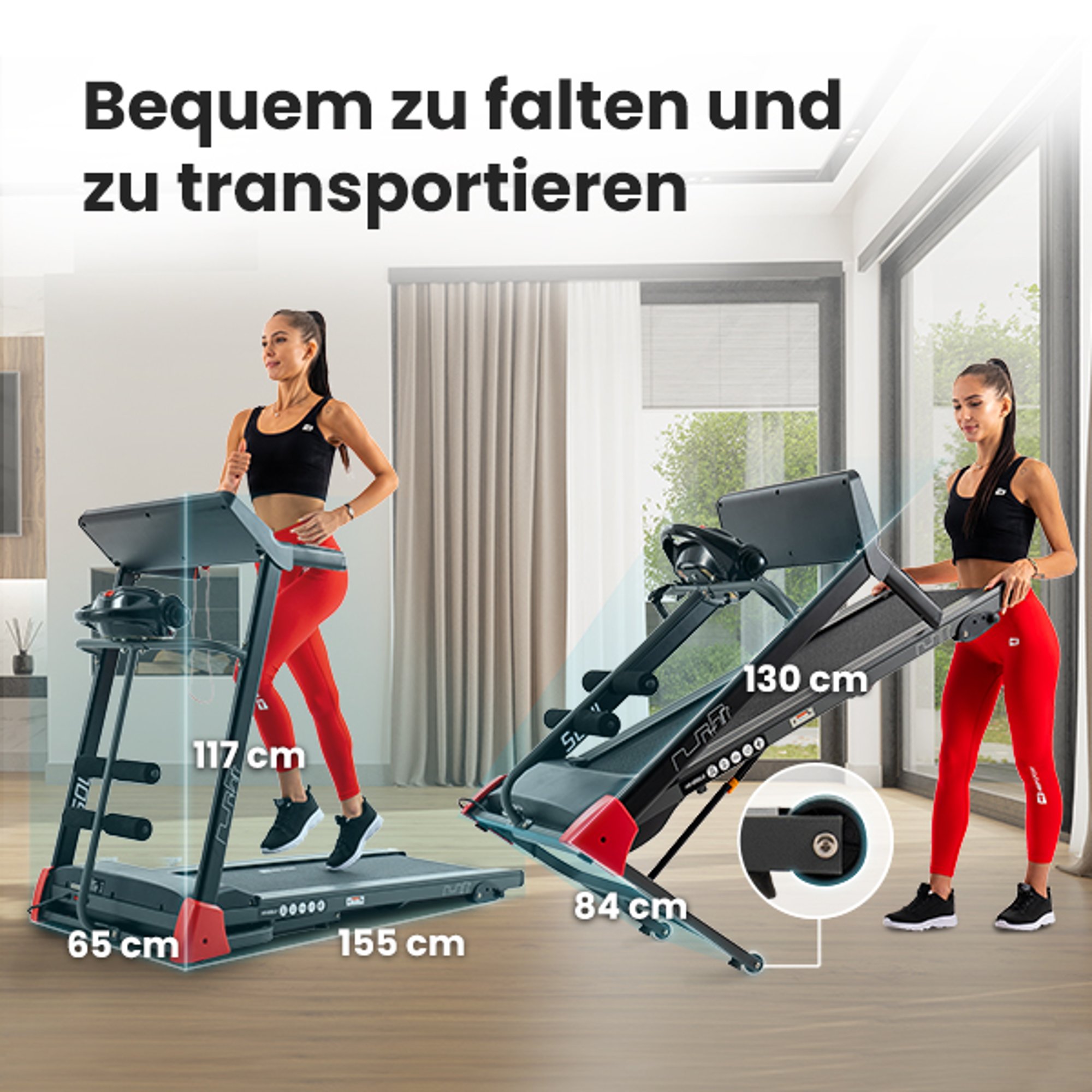 Klappsystem und Transport des Laufbands HS-900LB Clip von Hop-Sport