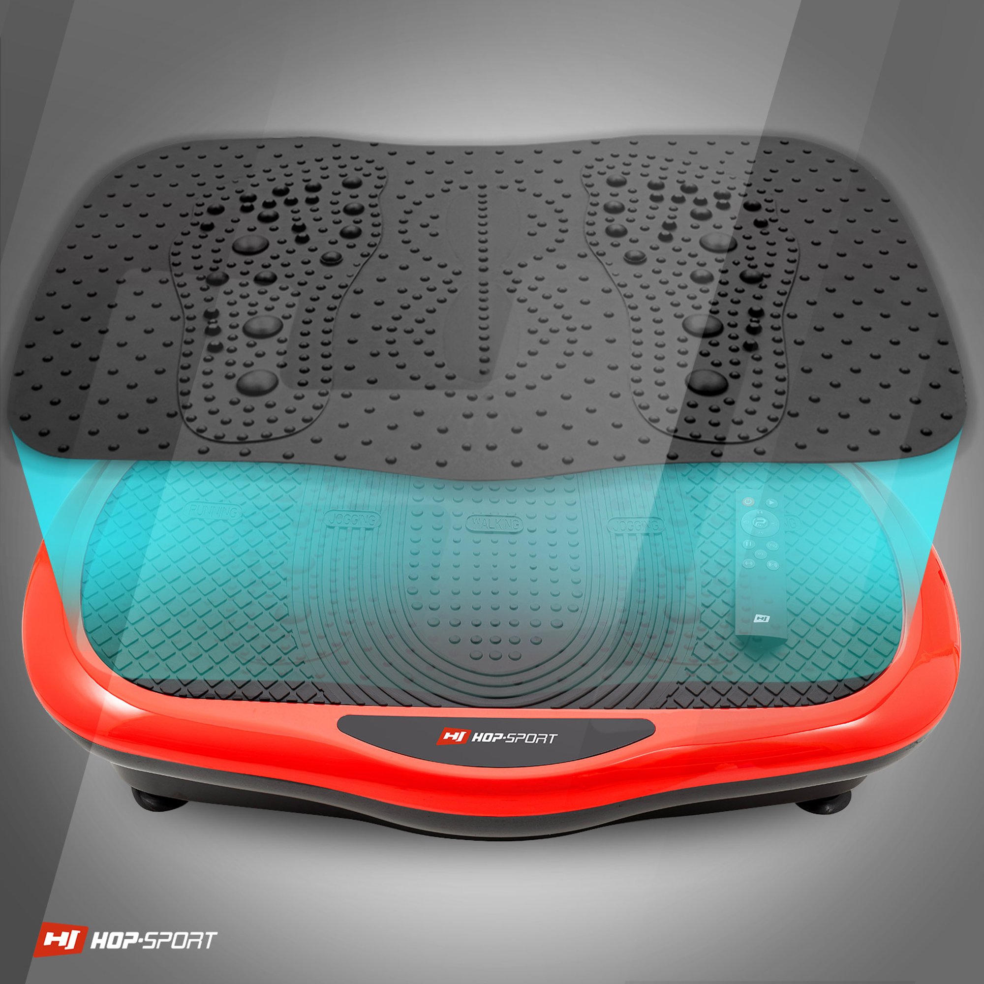 Spezielle Massageoberfläche auf der Vibrationsplatte Scout von Hop-Sport
