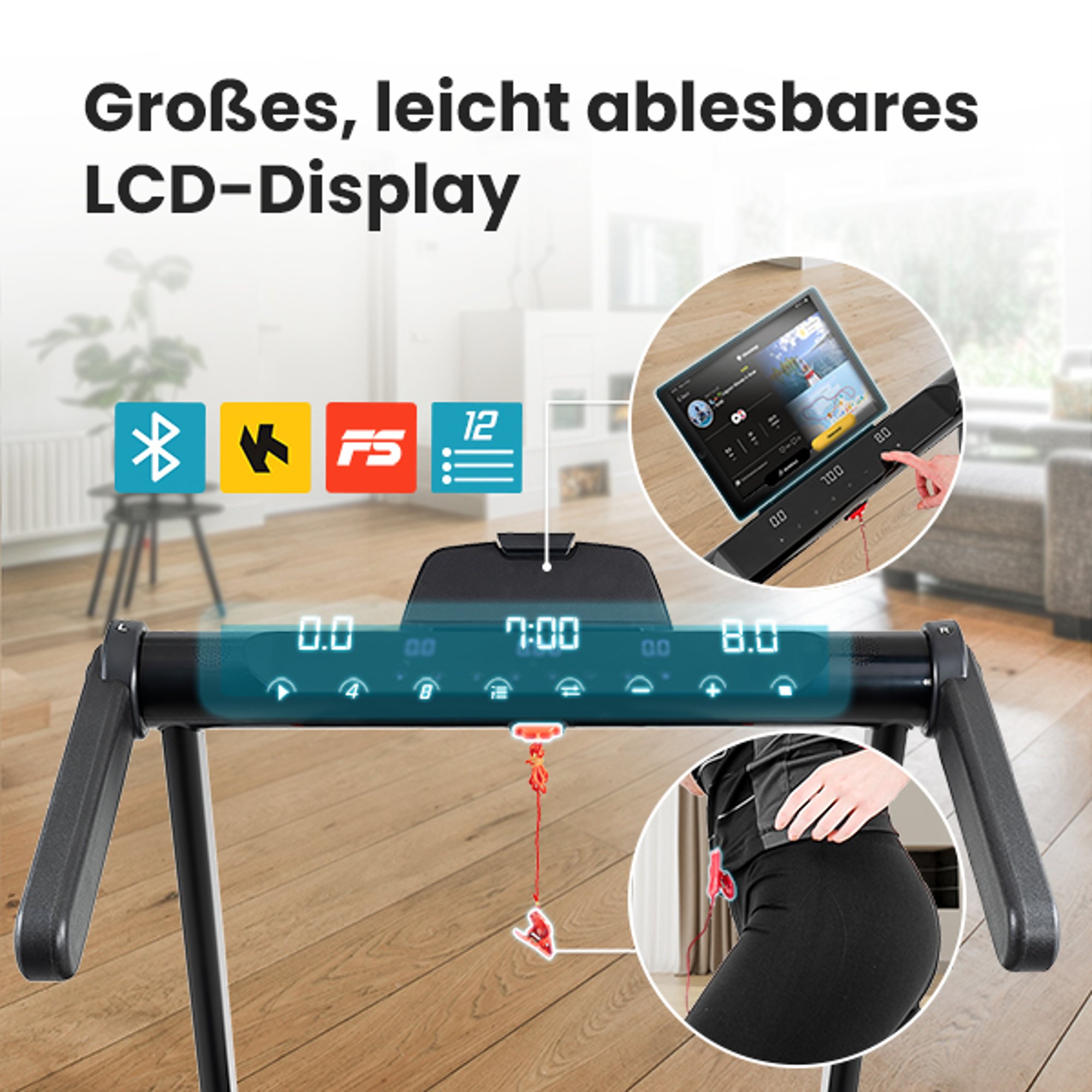 Multifunktionsdisplay beim Laufband HS-900LB Clip - zeigt die wichtigsten Parameter 