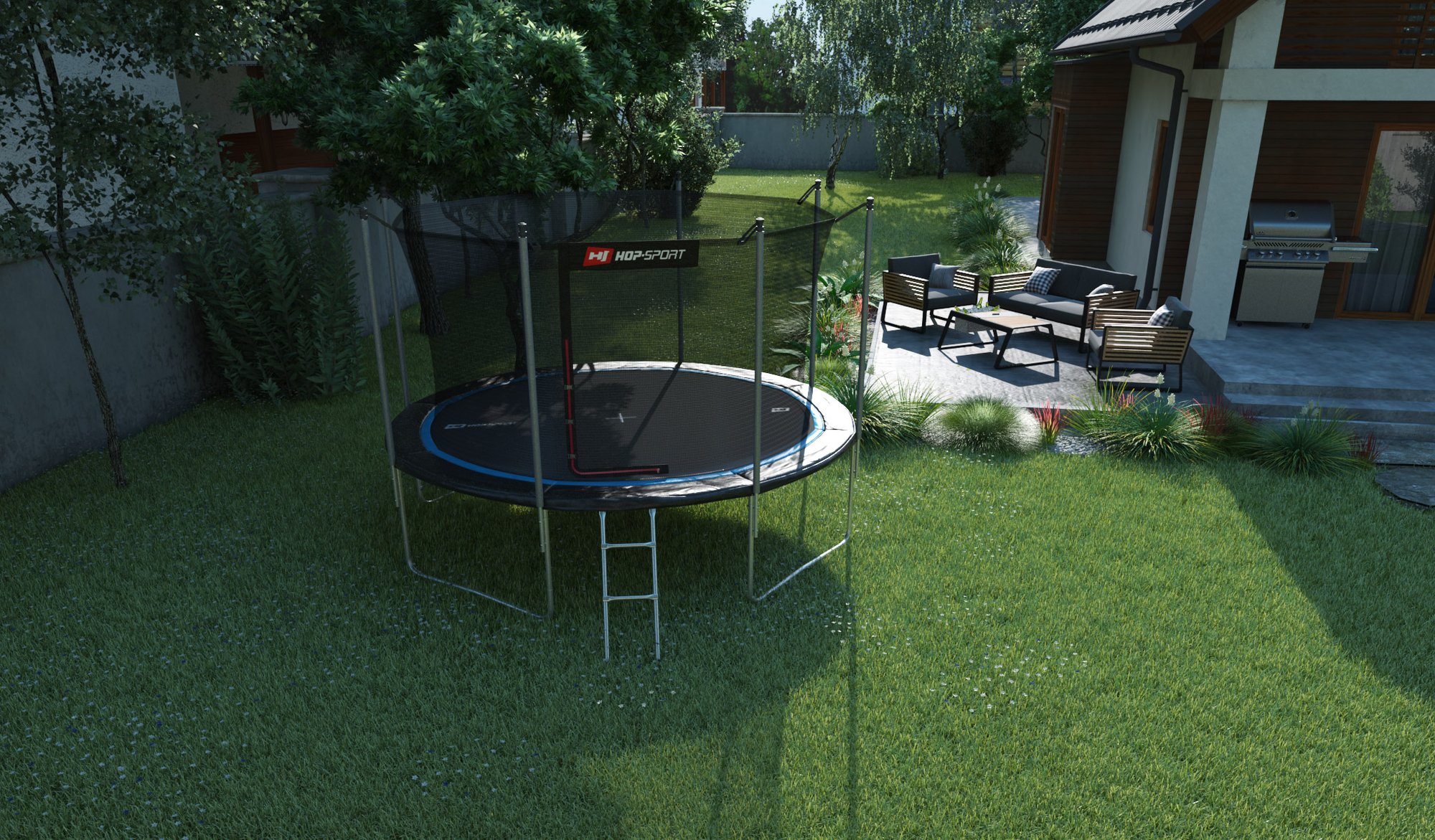 Outdoor Trampolin 12FT von Hop-Sport im Garten