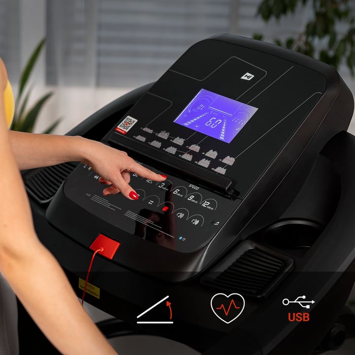 Laufband von Hop-Sport mit LCD-Display, 12 Programme, FAT-Messung, Bluetooth, USB-Ladefunktion