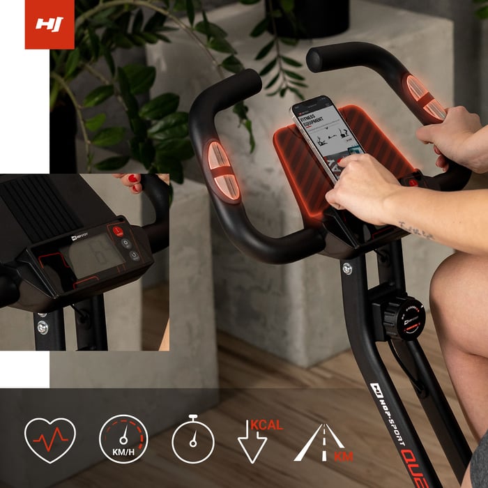 Vélo d’intérieur HS-3020X Quest avec capteurs de pouls et support pour smartphone