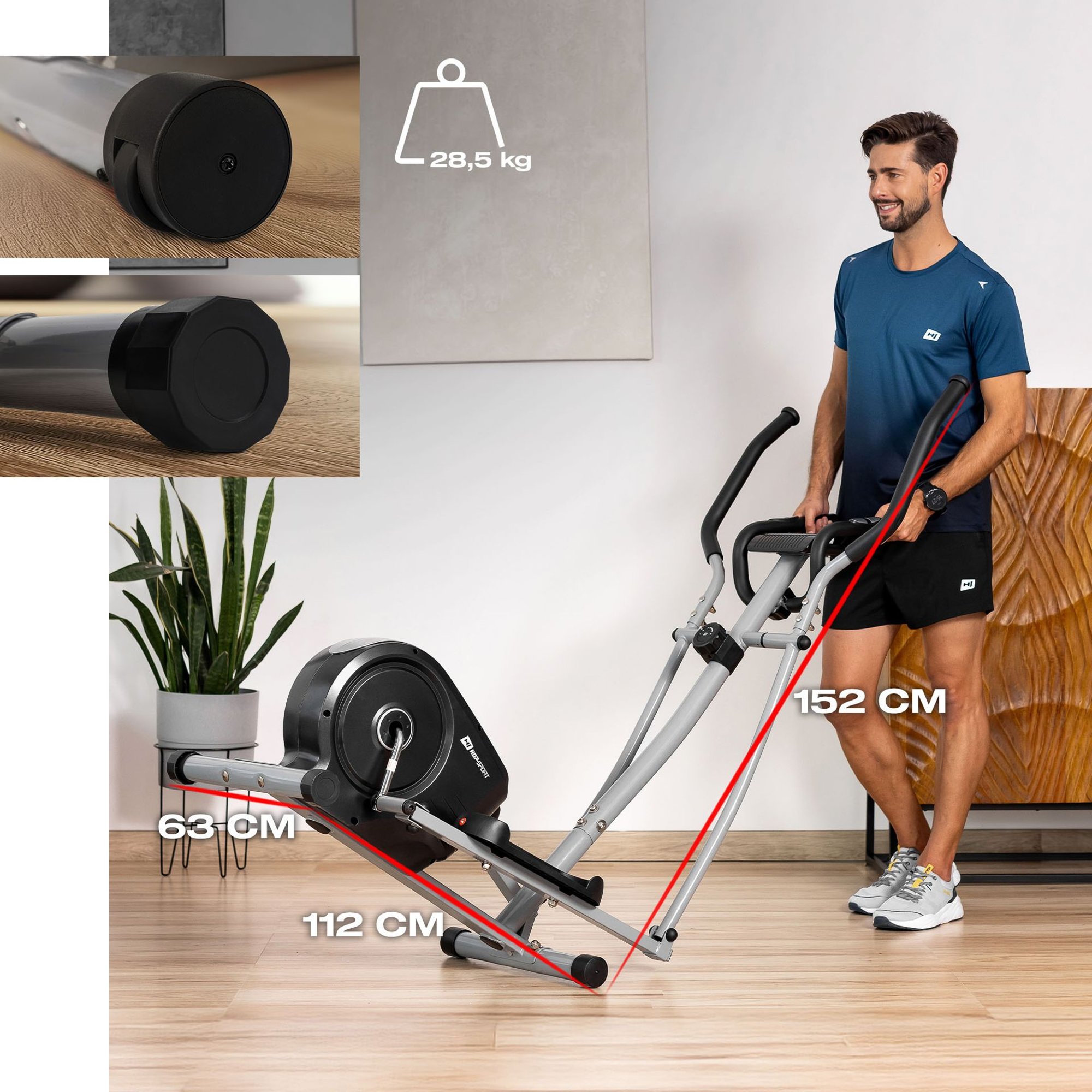 Crosstrainer Hop-Sport HS-2050C Cosmo mit vorderen Transportrollen für einfaches Verschieben