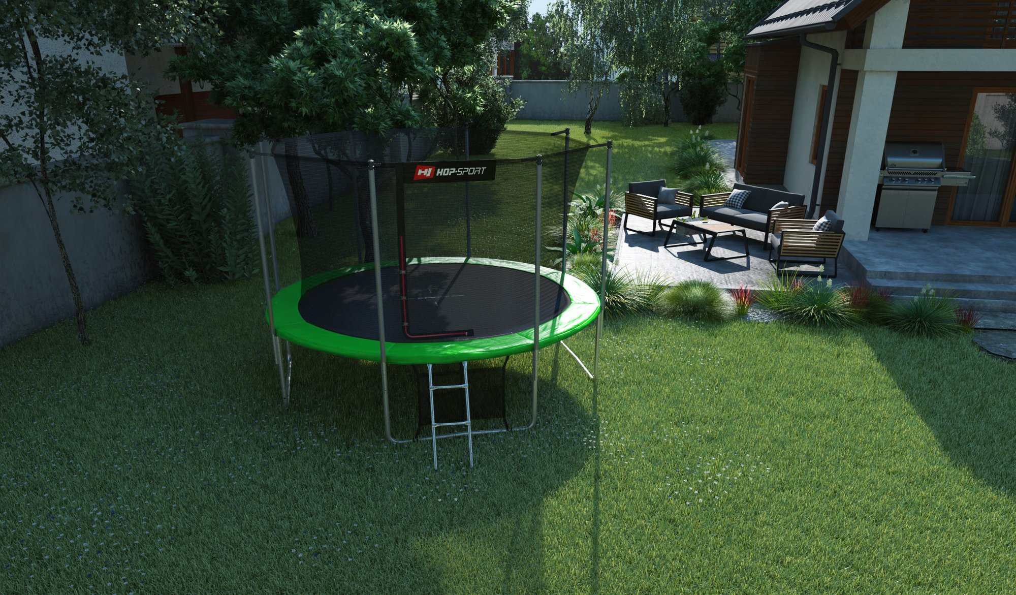 Outdoor Trampolin 12FT von Hop-Sport im Garten