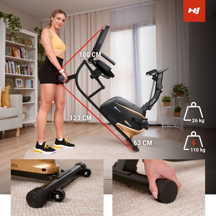 Dank der Transportrollen an der Vorderseite des Geräts lässt es sich nach dem Training leicht und schnell transportieren.