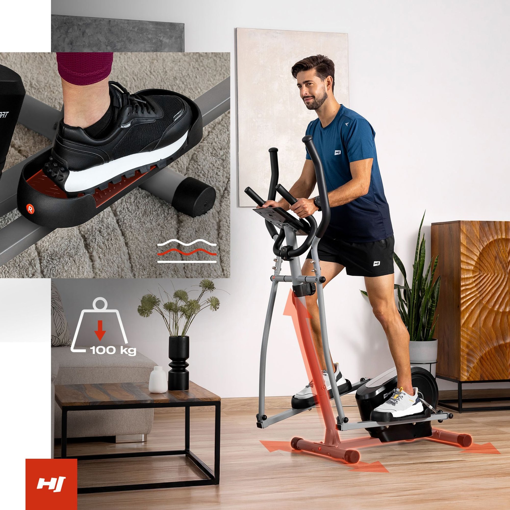 Crosstrainer HS-2050C von Hop-Sport mit rutschfesten Trittflächen