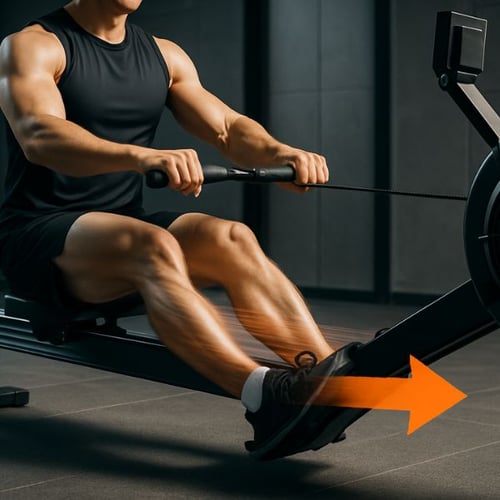 Rudergerät Training im Fitnessstudio mit Fokus auf Beinmuskulatur
