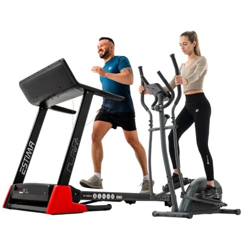 Mann auf Laufband und Frau auf Crosstrainer von Hop-Sport beim Training