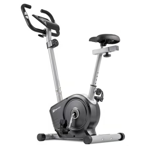 Hop-Sport Heimtrainer Sonic in Silber-Schwarz mit Schwungrad und verstellbarem Sattel