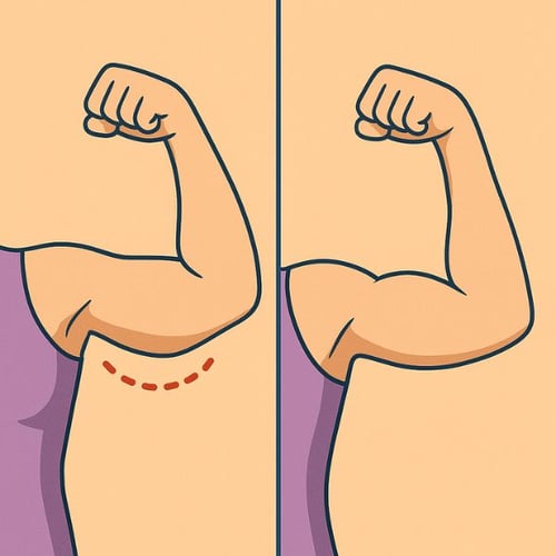 Illustration zeigt Winkenarme vorher und nachher nach Training