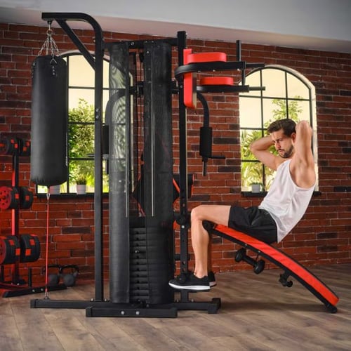 Bauchtraining decline crunches an der Hop-Sport Kraftstation mit Schrägbank