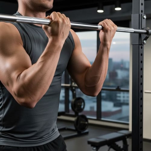 Mann zeigt Untergriff mit Langhantel für starke Arme und Griffkraft