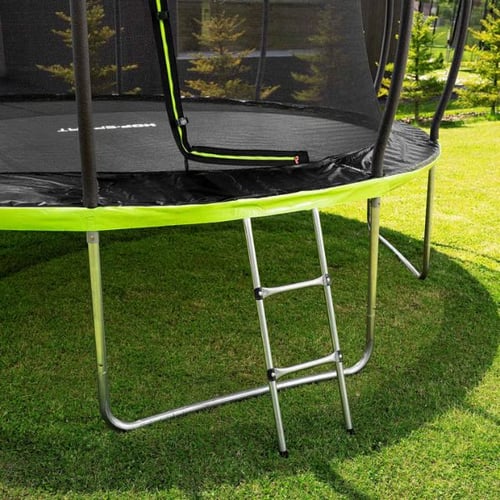 Hop-Sport Gartentrampolin mit Sicherheitsnetz und Leiter im Garten – stabiles Trampolin für Familien