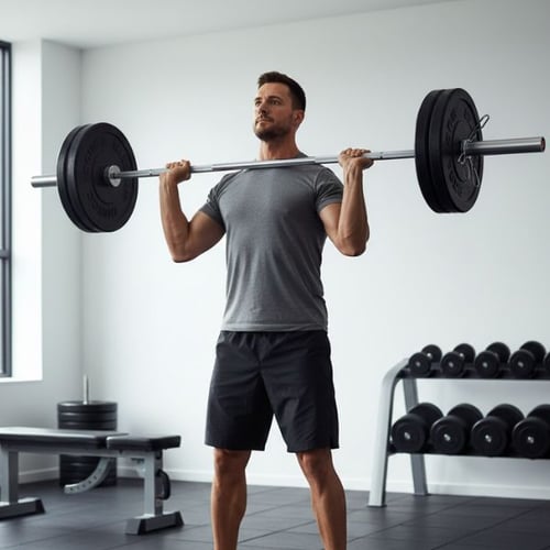 Mann trainiert mit Langhantel mit großem Durchmesser im Fitnessstudio