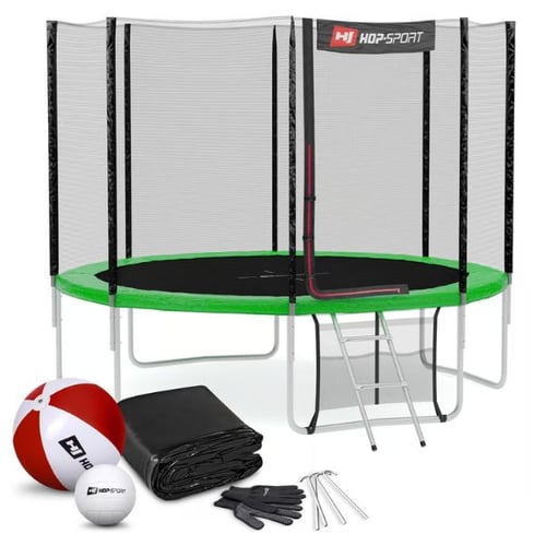 Grünes Hop-Sport Trampolin 10ft - 305 cm mit Außennetz, Leiter und Zubehör (Ball, Wasserball, Plane, Handschuhe)