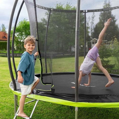 Hop-Sport Gartentrampolin mit Sicherheitsnetz – Kinder beim Springen, Trampolin Training für Anfänger