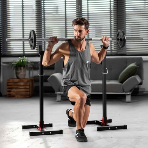 Ausfallschritt mit Langhantel auf Hop-Sport Hantelablage, ideal für Kalorienverbrennung durch Krafttraining