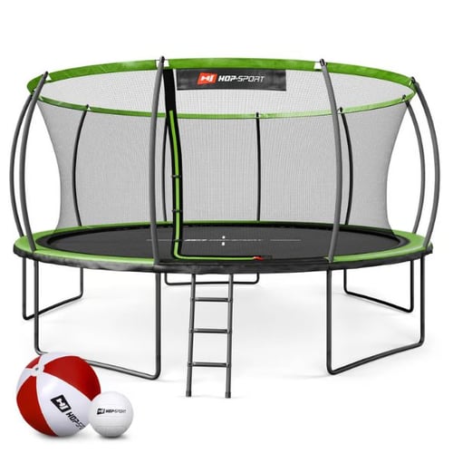 Grünes Hop-Sport Trampolin 16ft - 488 cm mit Innennetz, Leiter und Zubehör (Ball, Wasserball)