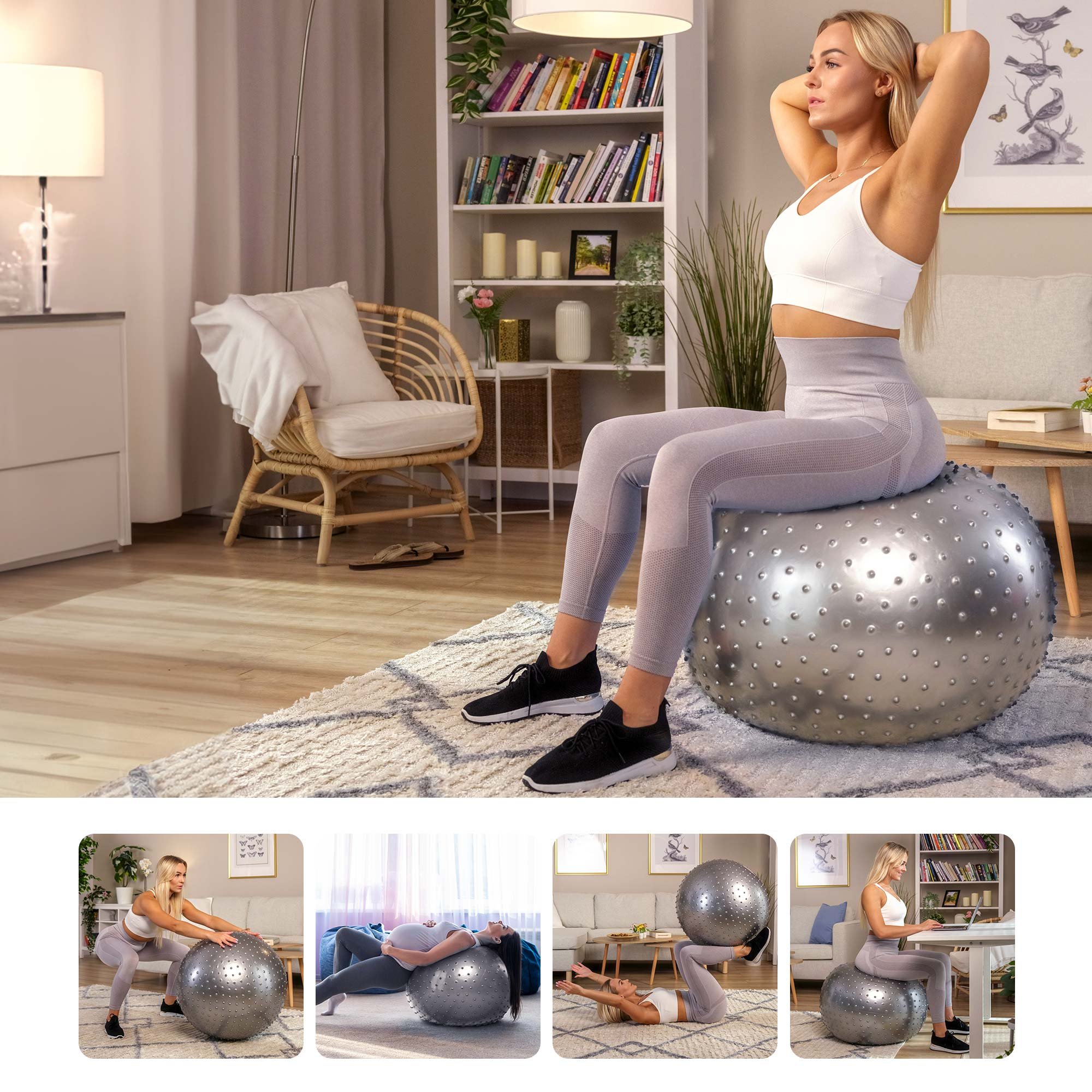 Frau übt mit dem Ball silber