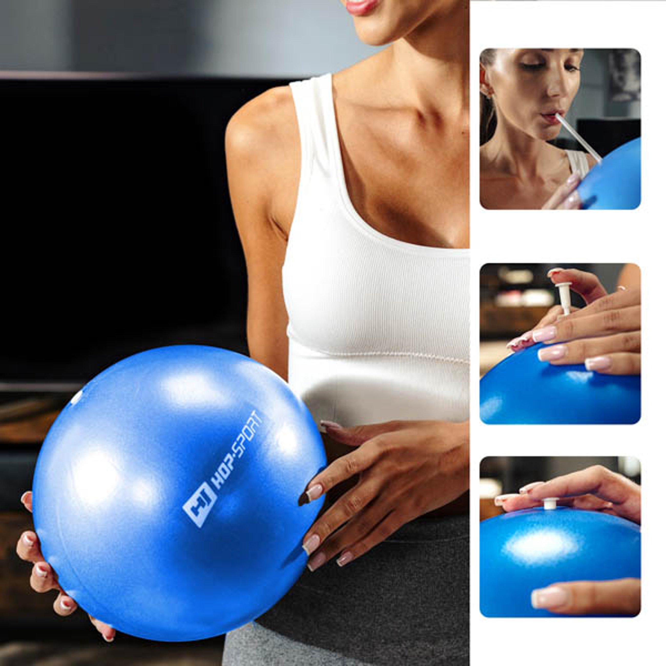 Aufpumpen vom Pilatesball blau