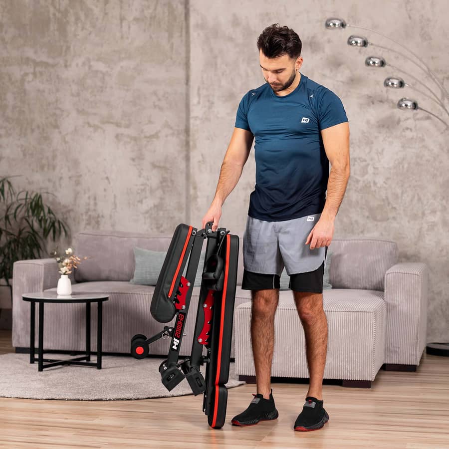 Hop-Sport Hantelbank Klappbar, Multifunktional Trainingsbank mit Langhantel-Ablage und Dip Station, Ideal für Bauchtrainer, Krafttraining & Fitness Zuhause - Max. Belastbarkeit 250 kg
