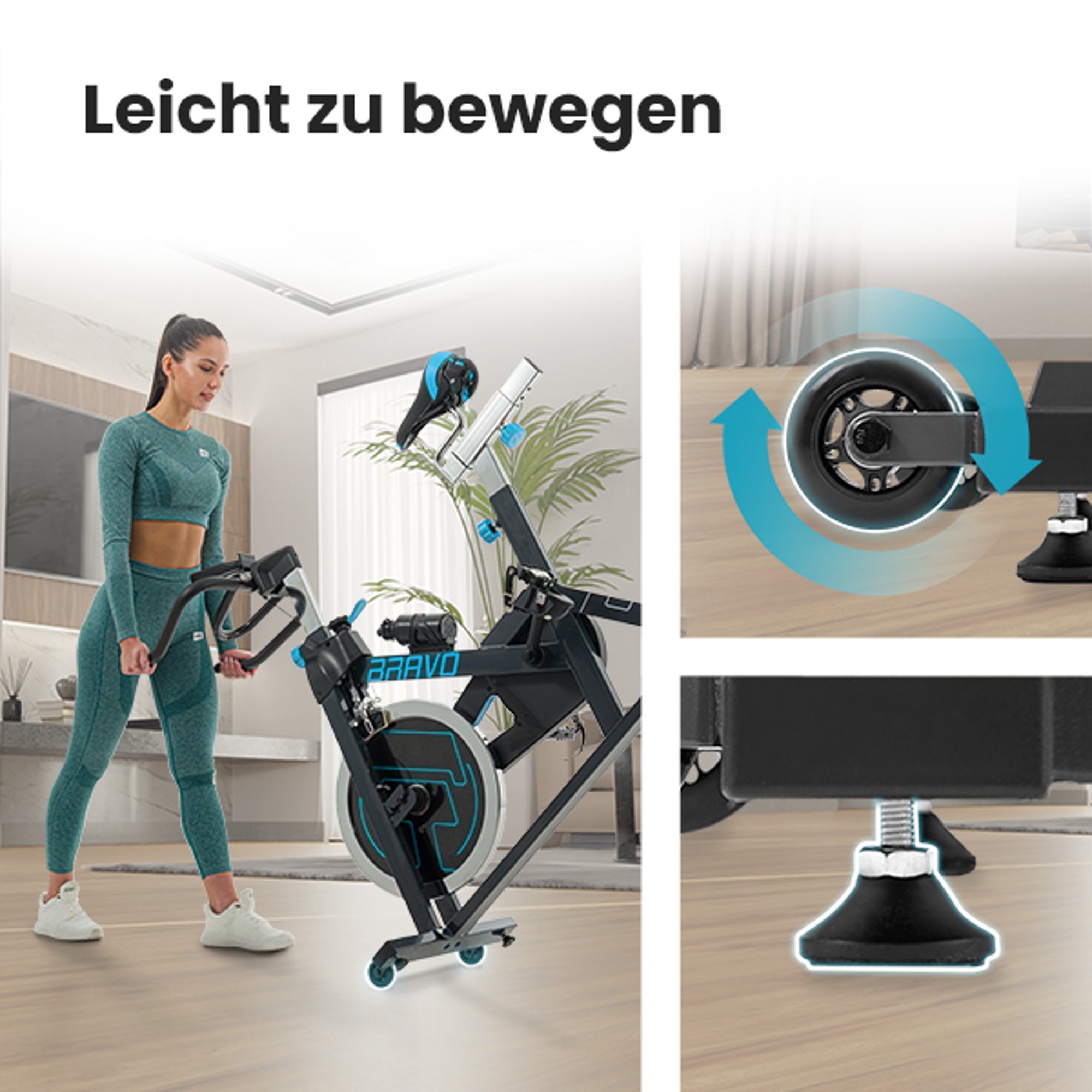 Praktische Transportrollen bei Indoor Bike HS-045ic Bravo