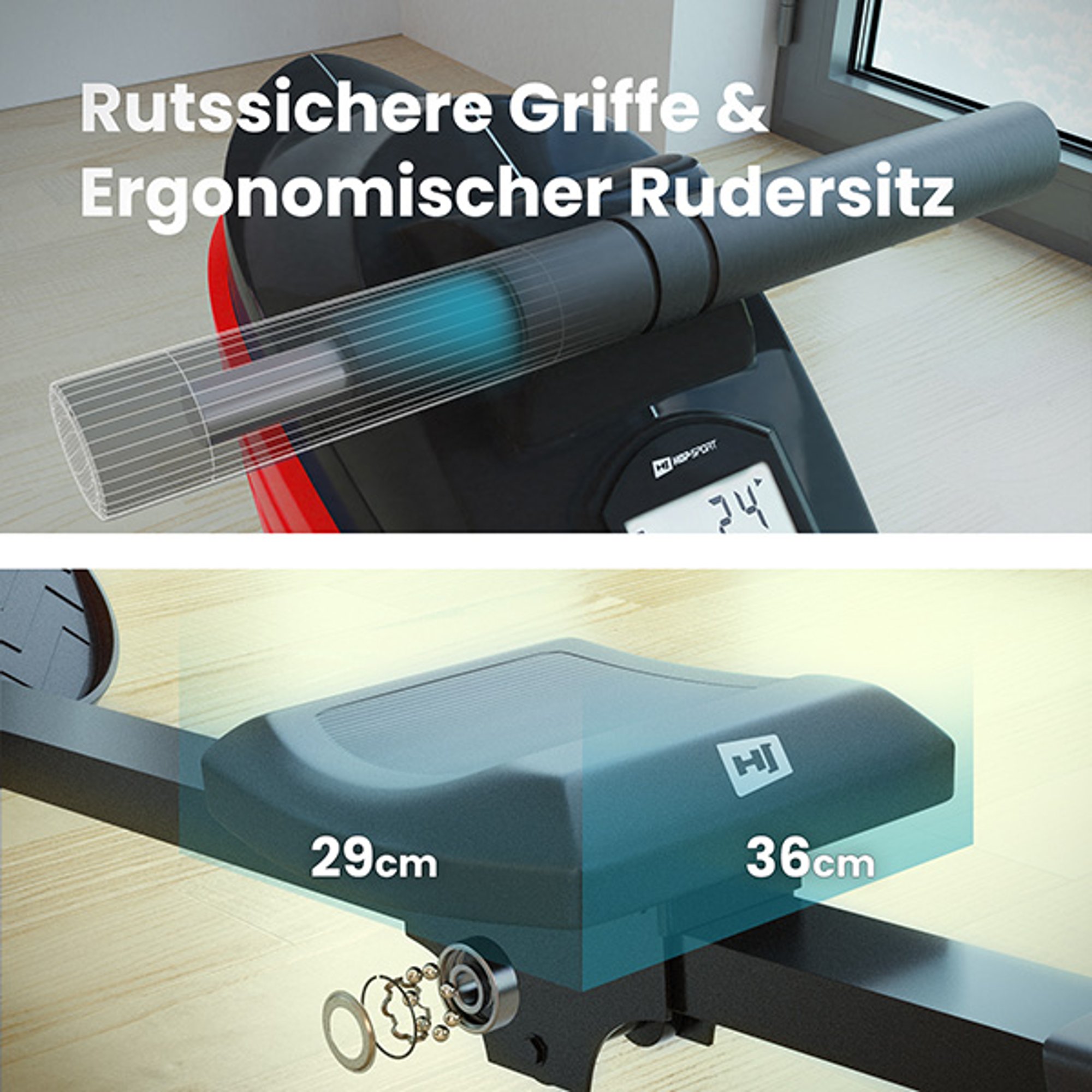  Der weiche, ergonomisch geformte Sattel und ergonomische Griffe bei 060R Cross