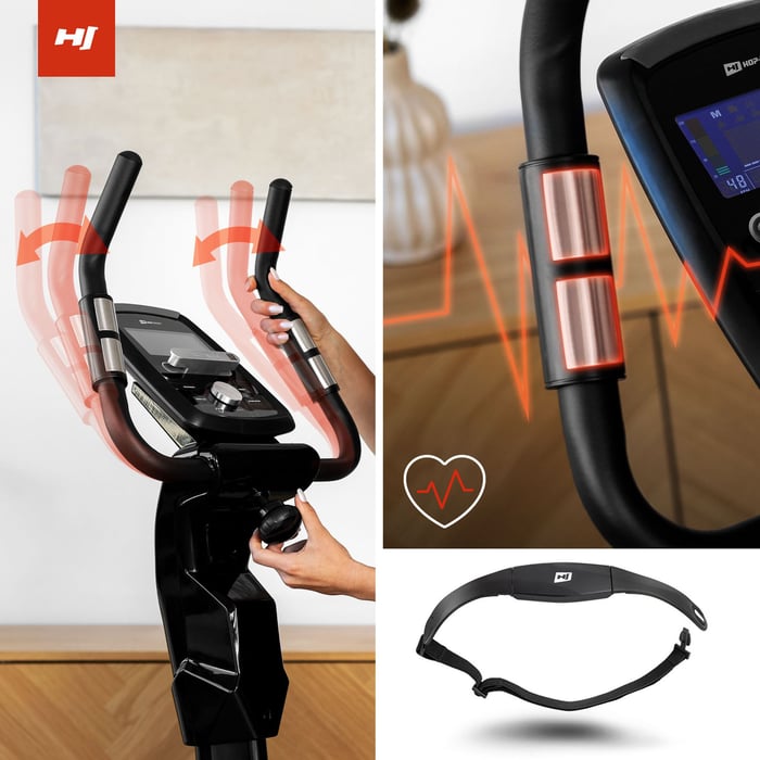 Pulssensoren am verstellbaren Lenker zur Herzfrequenzmessung während des Trainings