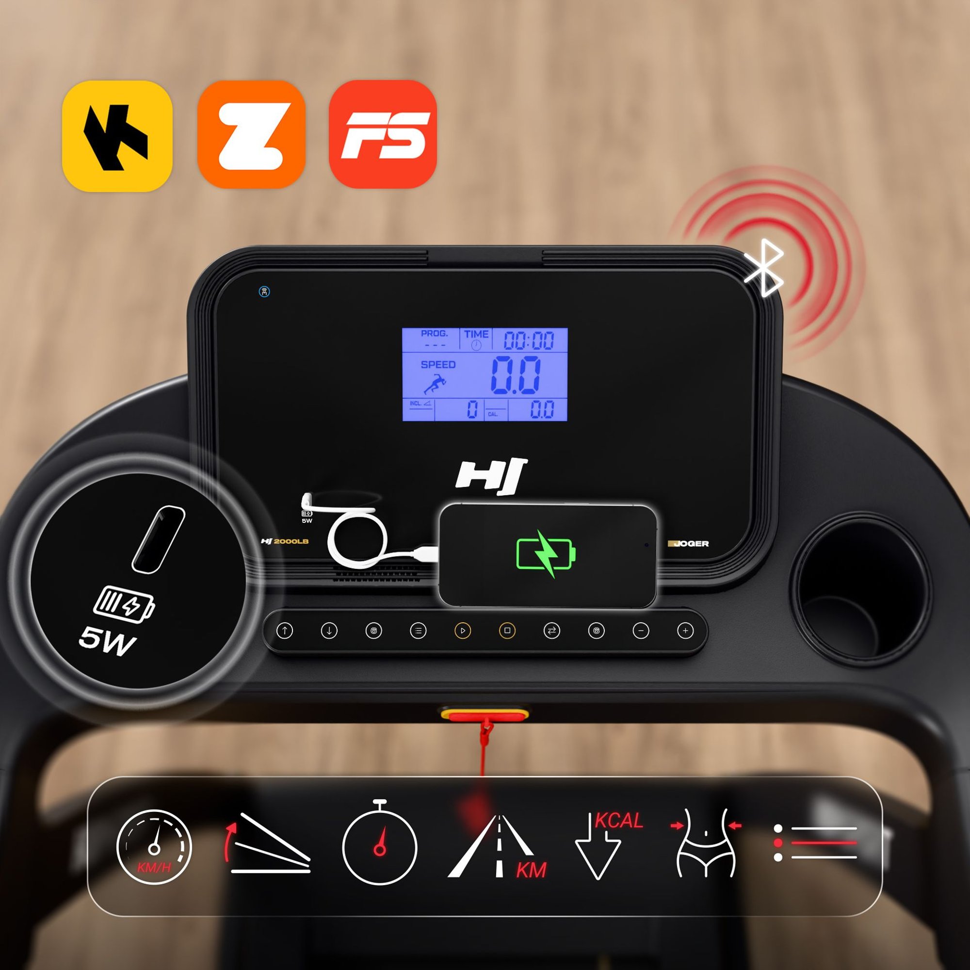 Laufband Joger für Zuhause mit übersichtlichem Trainingscomputer, 15 Programmen, Bluetooth für Fitness-Apps.
