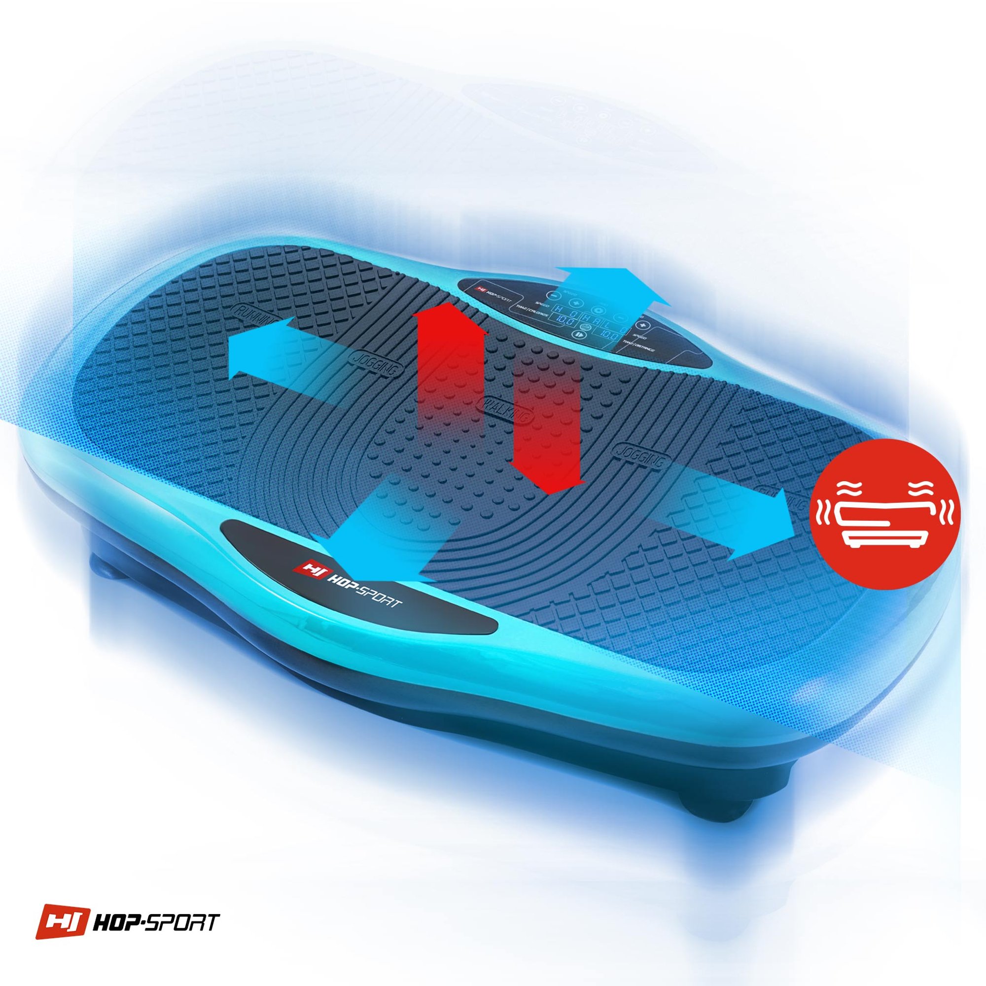 vertikale und horizontale Vibrationsbewegungen  bei der Vibrationsplattform Scout von Hop-Sport