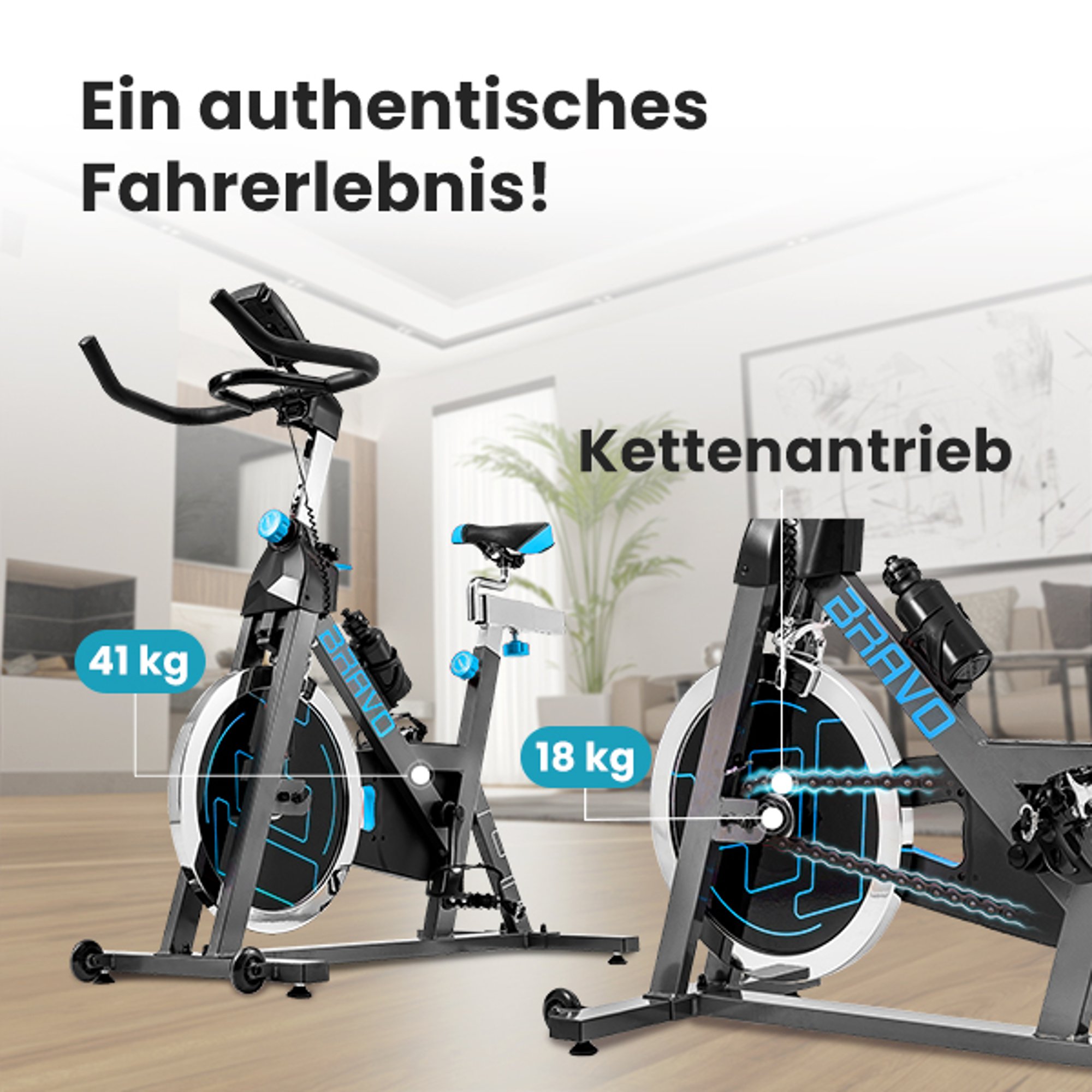 18 kg Schwungrad und Kettenantrieb bei Indoor Bike HS-045ic Bravo