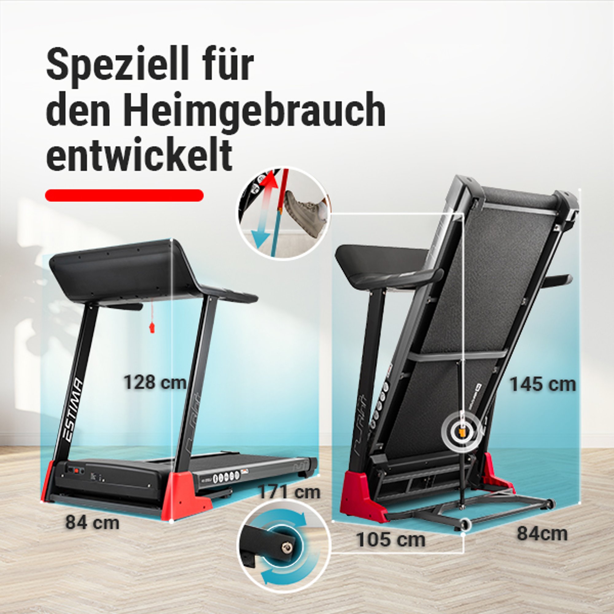 Klappsystem und die Transportrollen bei Laufband HS-3200LB Estima