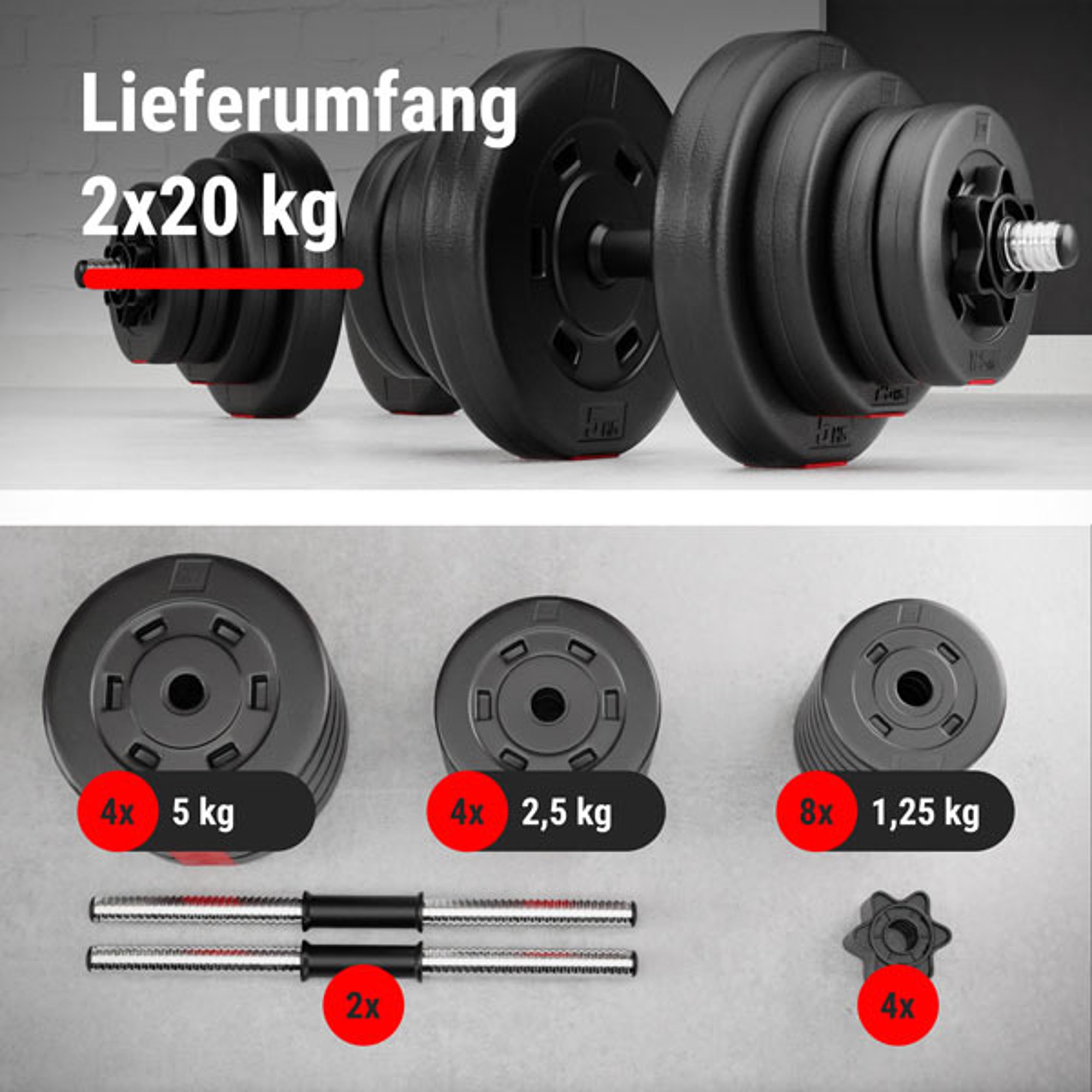 Lieferumfang des Sets 2x20 kg