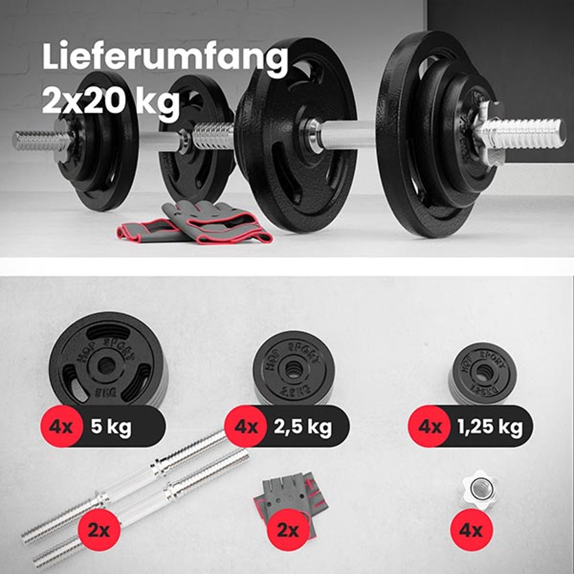 Lieferumfand des Sets 2 x 20 kg