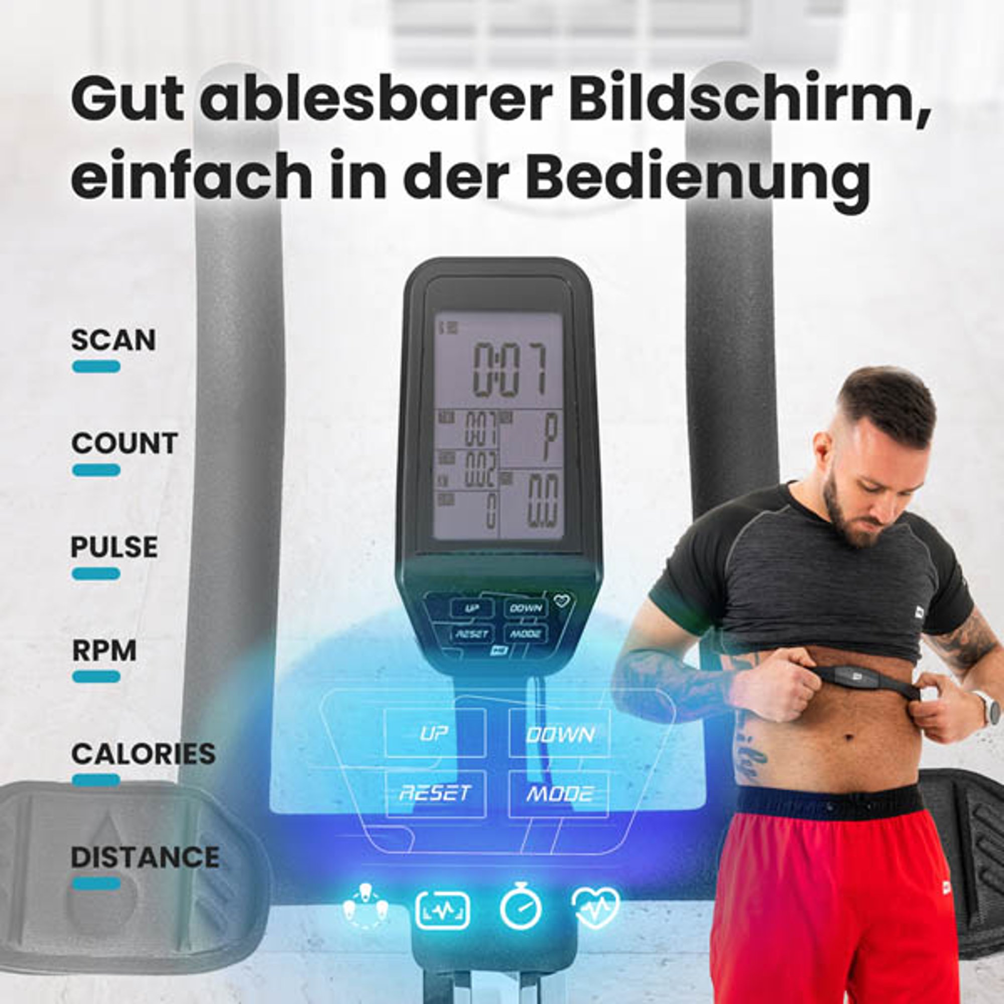 Multifunktionaler Trainingscomputer mit wichtigen Parameter bei Indoor Bike HS-055ic Echo