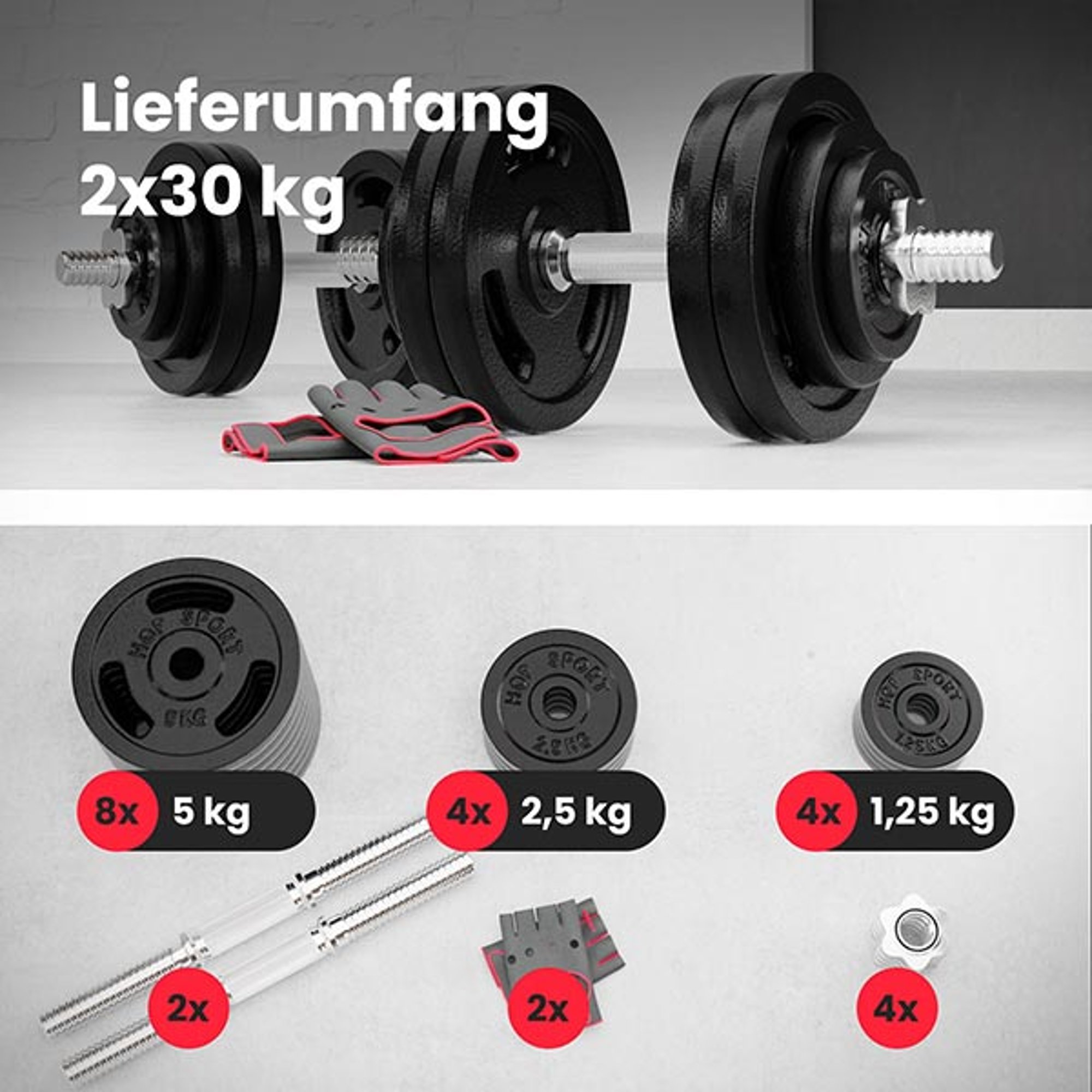 Lieferumfand des Sets 2 x 30 kg