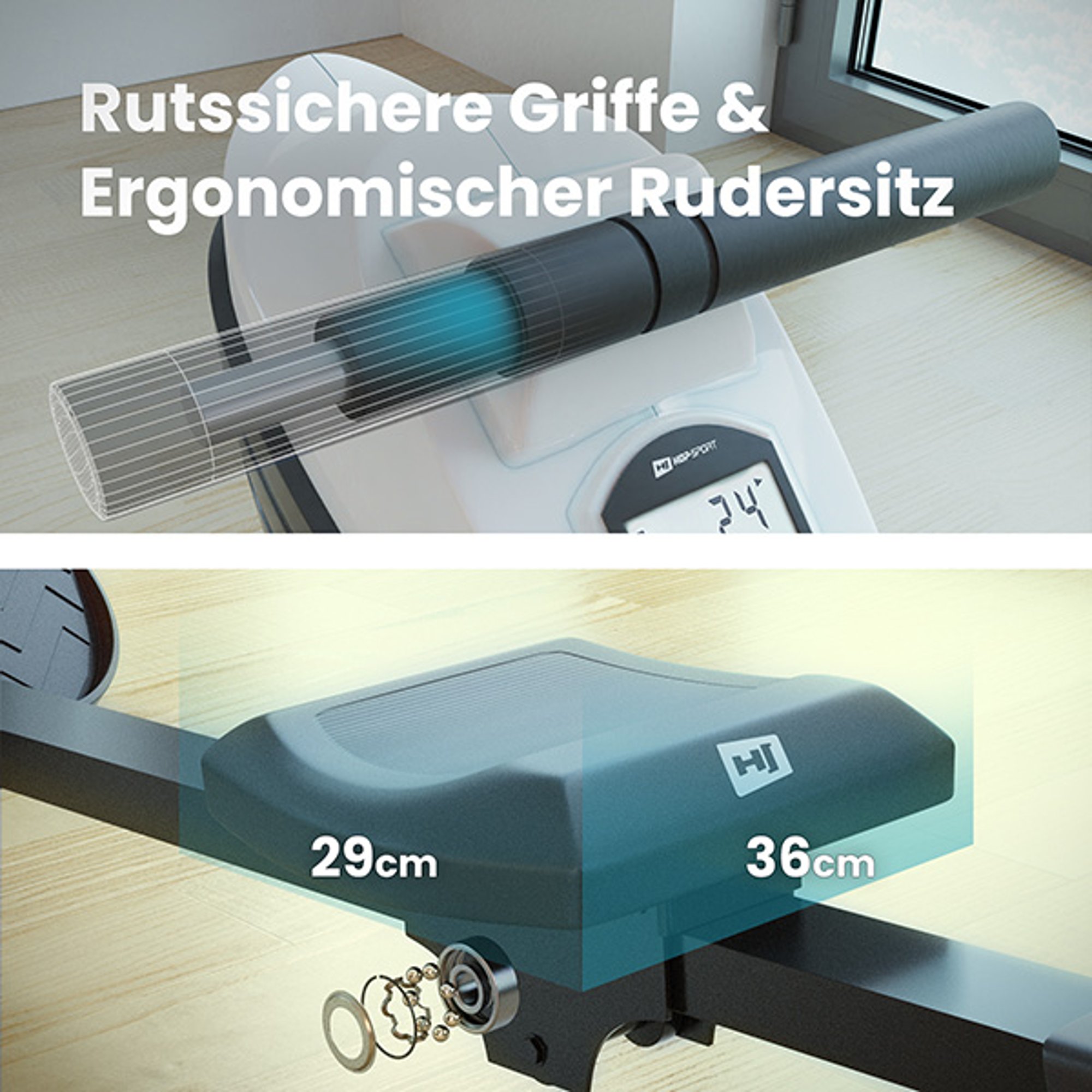  Der weiche, ergonomisch geformte Sattel und ergonomische Griffe bei 060R Cross