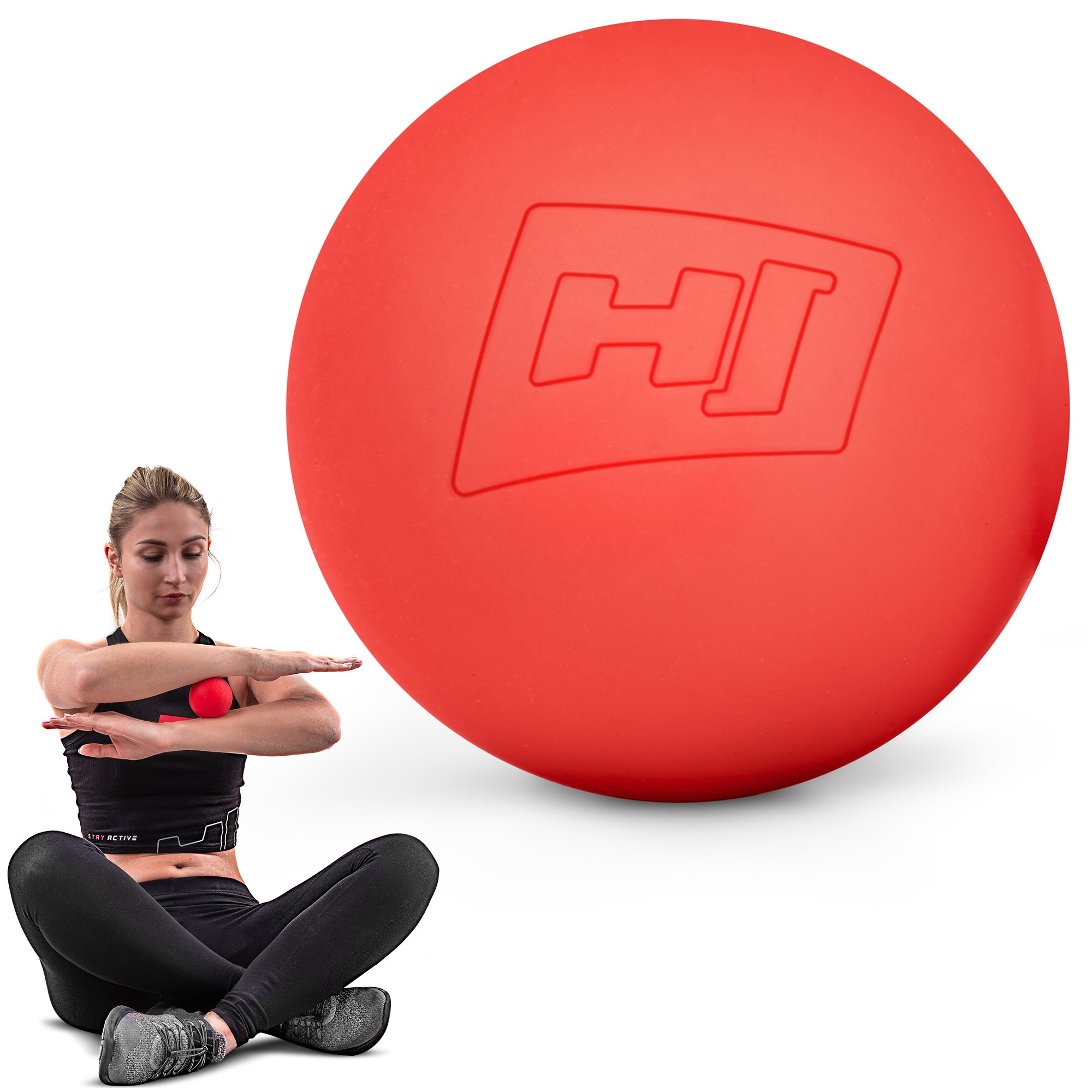 Selbstmassage mit Faszienball von Hop-Sport zur Entspannung verspannter Muskeln nach dem Training