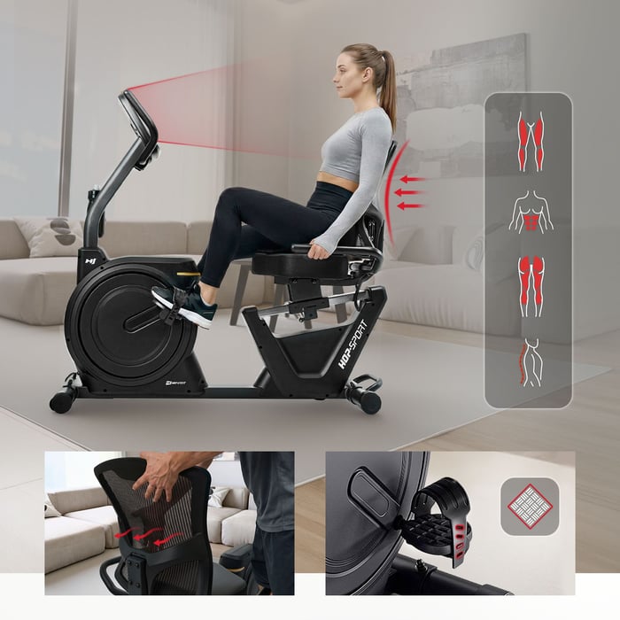 Liegeheimtrainer Ranker mit breitem verstellbarem Sitz, atmungsaktiver Netzrückenlehne und rutschfesten Pedalen.