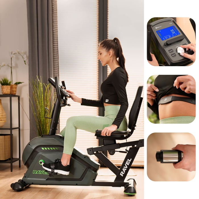 Liegeergometer HS-120L Ravel mit Pulssensoren an den Griffen