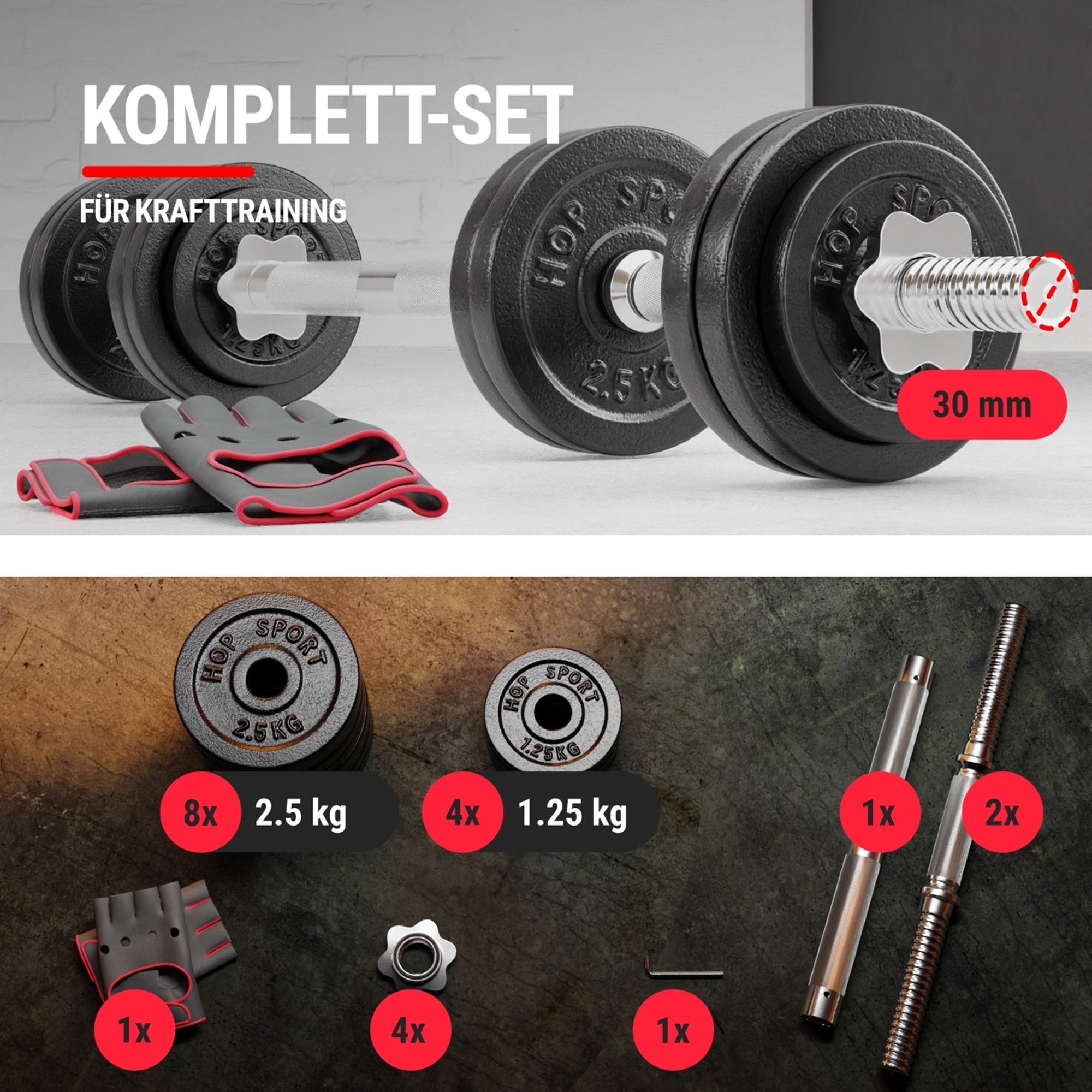 Kurzhantelset mit Komponenten