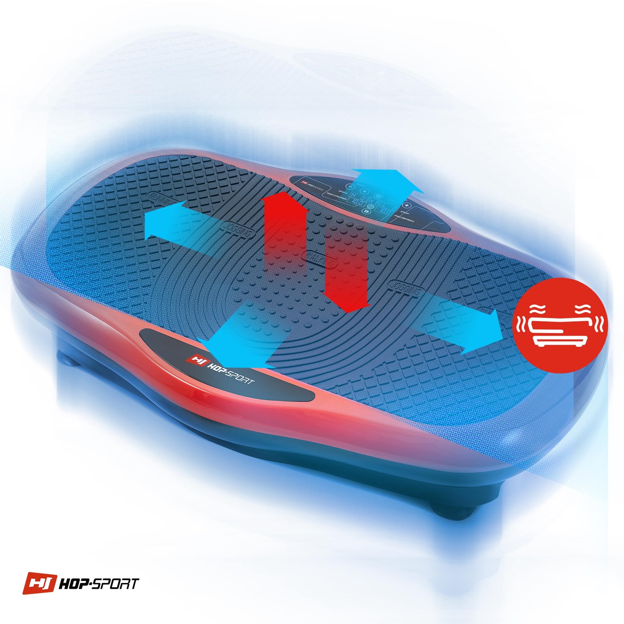 vertikale und horizontale Vibrationsbewegungen  bei der Vibrationsplattform Scout von Hop-Sport