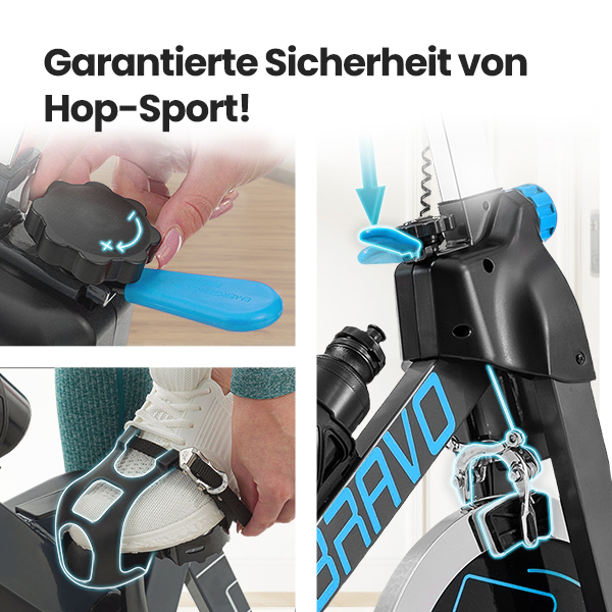 Pedale mit der Befestigungsschlaufen und die Notbremse bei Inoor Bike HS-045iv Bravo