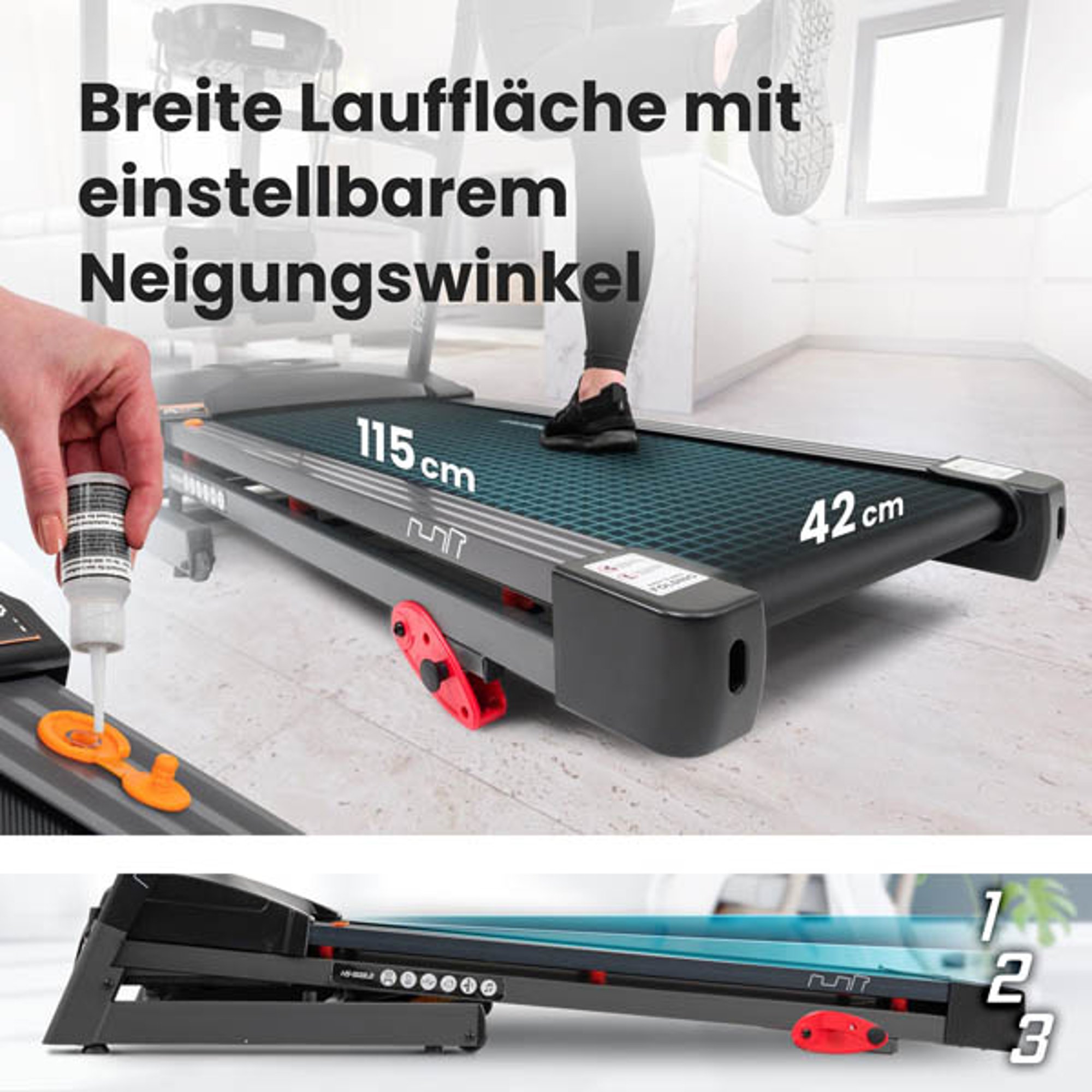 3-stufige manuelle Einstellung des Neigungswinkels bei Laufband HS-1500LB Vista