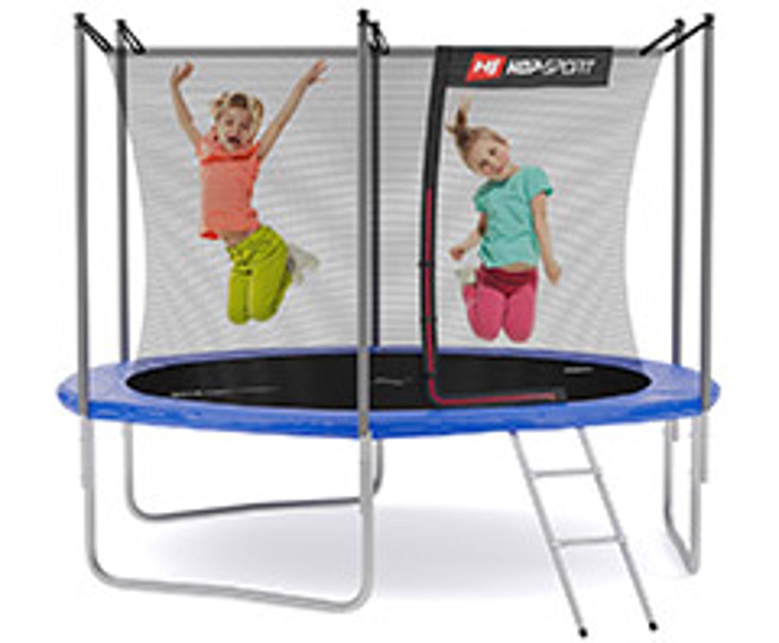 Zwei Kinder haben Spaß beim gemeinsamen Springen auf einem Hop-Sport Trampolin